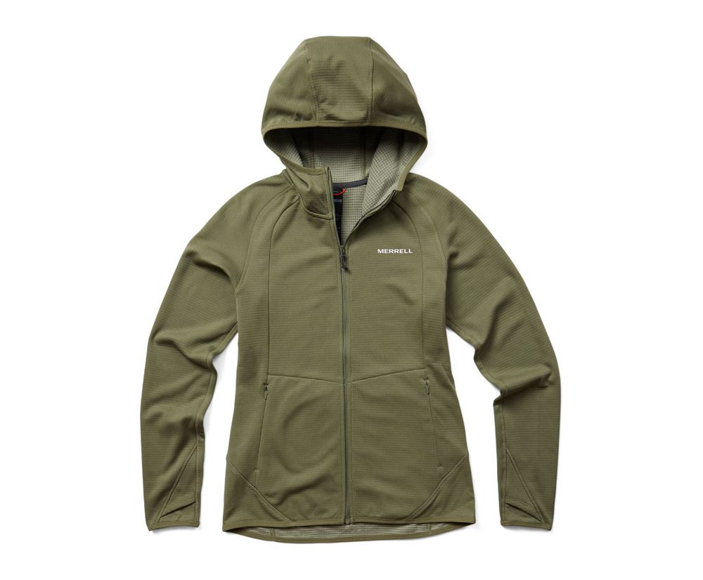 Merrell Jackets Olive - Terrain Geotex Full Zip Hoodie - Womens 01HDSYOWR